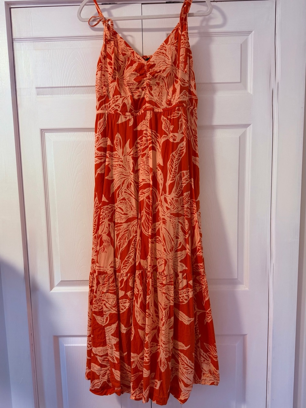 Lands' End Orange and Cream Botanical Print Maxi Dress